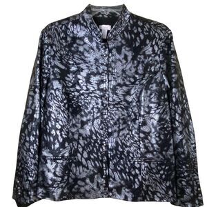 Chico’s Black Silver Metallic Snake Print Snap Button Down Jacket Size Medium 2